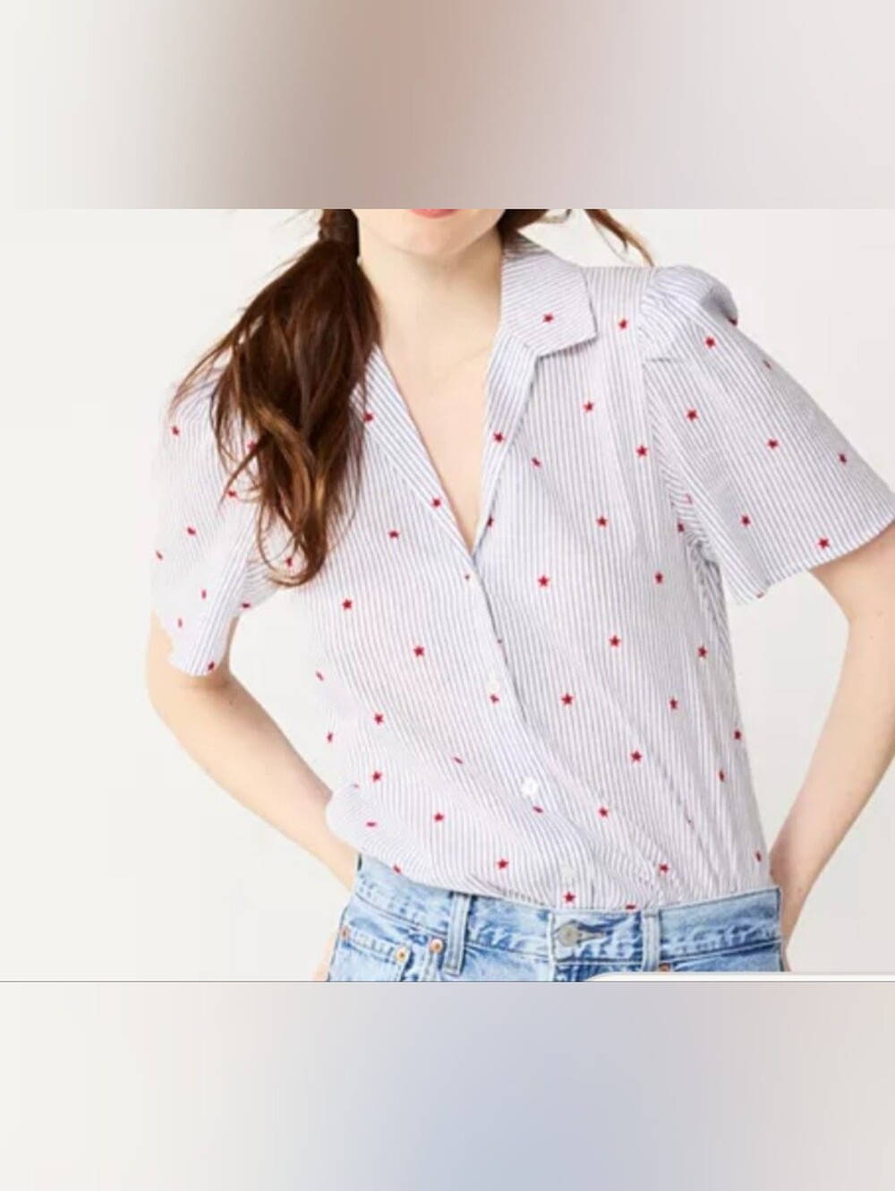 Draper James RSVP Striped Shirt Bodysuit White/Blue/Red Button Stars L